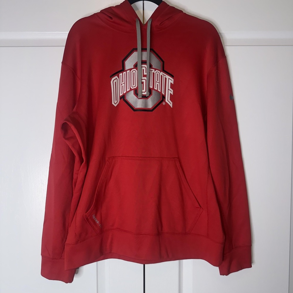 Ohio State Buckeyes Hoodie Mens Medium Red NCAA Football Nike Therma Fit